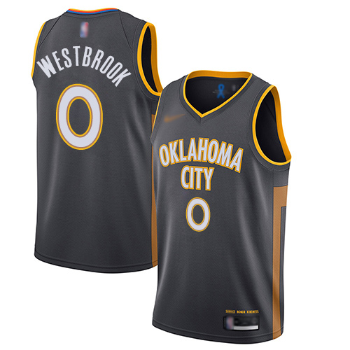 Thunder #0 Russell Westbrook Charcoal Basketball Swingman City Edition 2019/20 Jersey