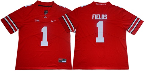 Buckeyes #1 Justin Fields Red Limited Stitched NCAA Jersey