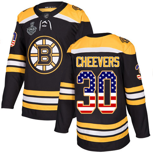 Bruins #30 Gerry Cheevers Black Home Authentic USA Flag Stanley Cup Final Bound Stitched Hockey Jersey