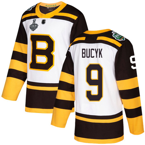 Bruins #9 Johnny Bucyk White Authentic 2019 Winter Classic Stanley Cup Final Bound Stitched Hockey Jersey