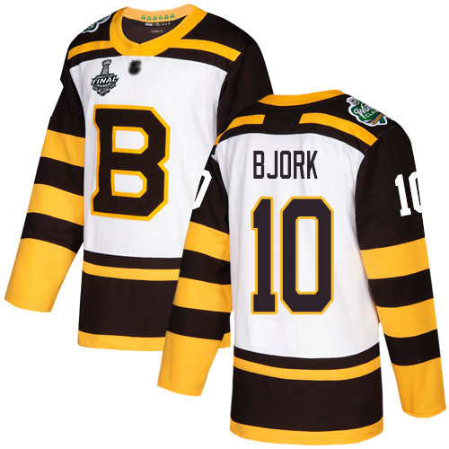 Bruins #10 Anders Bjork White Authentic 2019 Winter Classic Stanley Cup Final Bound Stitched Hockey Jersey