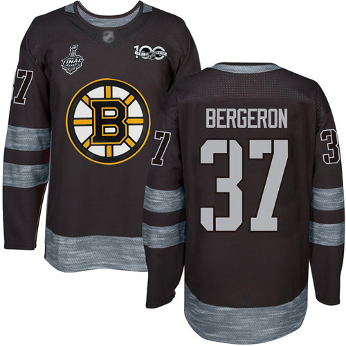 Bruins #37 Patrice Bergeron Black 1917-2017 100th Anniversary Stanley Cup Final Bound Stitched Hockey Jersey
