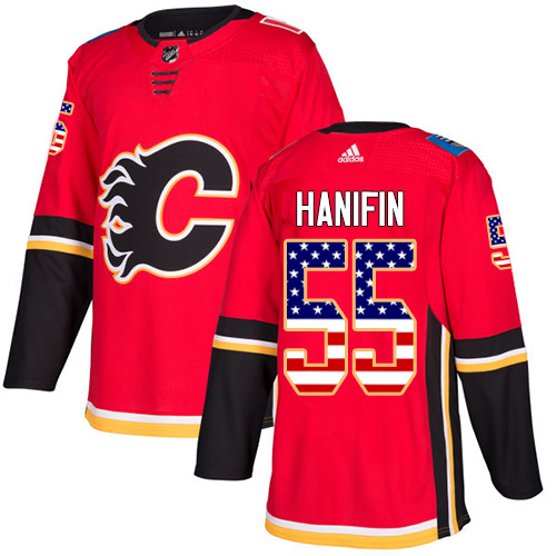 Adidas Flames #55 Noah Hanifin Red Home Authentic USA Flag Stitched NHL Jersey