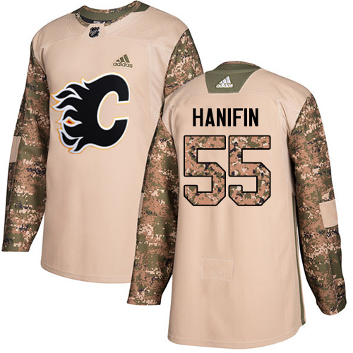 Adidas Flames #55 Noah Hanifin Camo Authentic 2017 Veterans Day Stitched NHL Jersey