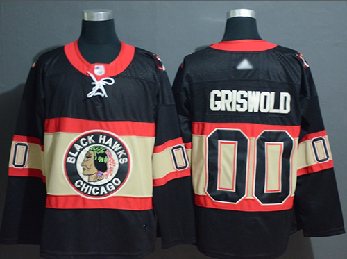 Blackhawks #00 Clark Griswold Black Throwback Authentic Stitched Hockey Jersey