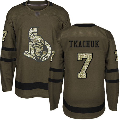 Senators #7 Brady Tkachuk Green Salute to Service Stitched Hockey Jersey