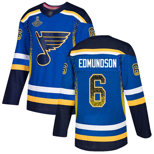 Blues #6 Joel Edmundson Blue Home Authentic Drift Fashion Stanley Cup Champions Stitched Hockey Jersey