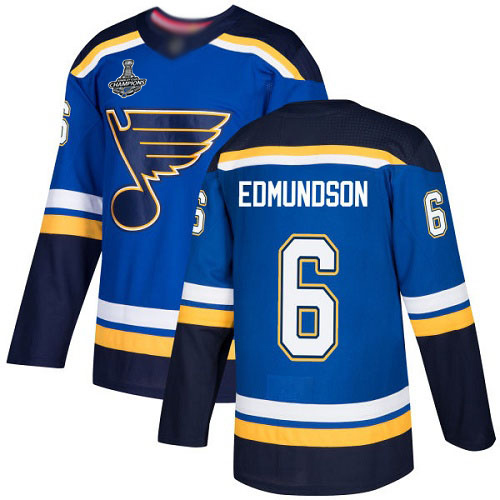 Blues #6 Joel Edmundson Blue Home Authentic Stanley Cup Champions Stitched Hockey Jersey