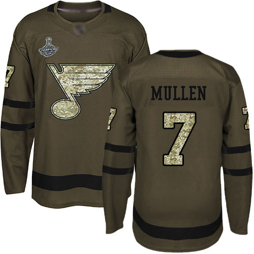 Blues #7 Joe Mullen Green Salute to Service Stanley Cup Champions Stitched Hockey Jersey