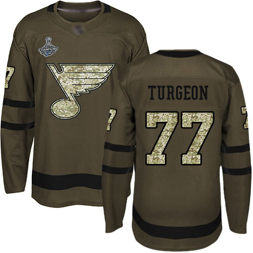 Blues #77 Pierre Turgeon Green Salute to Service Stanley Cup Final Bound Stitched Hockey Jersey