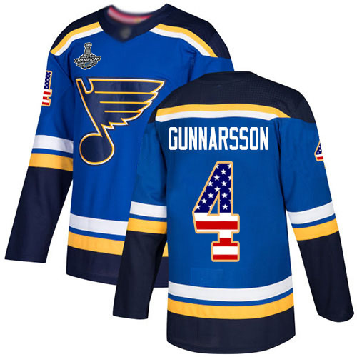 Blues #4 Carl Gunnarsson Blue Home Authentic USA Flag Stanley Cup Final Bound Stitched Hockey Jersey