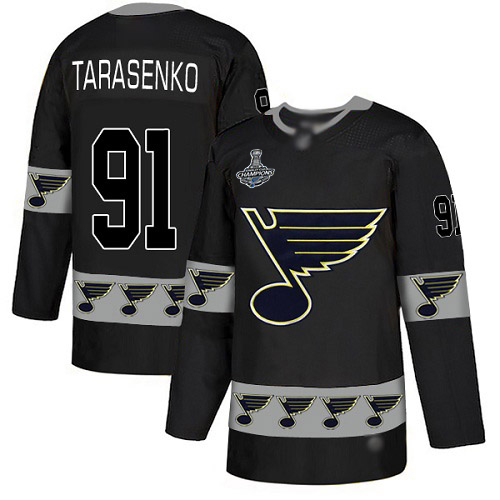 Blues #91 Vladimir Tarasenko Black Authentic Team Logo Fashion Stanley Cup Final Bound Stitched Hockey Jersey