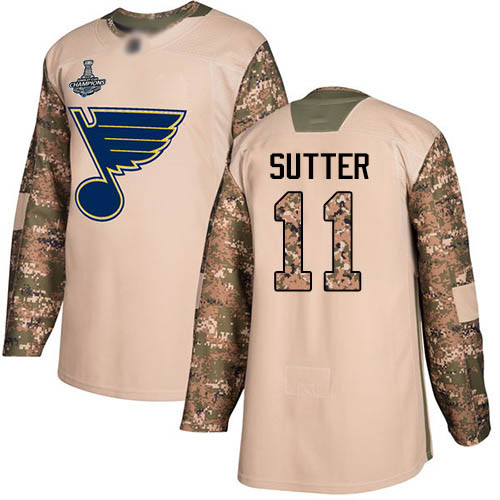 Blues #11 Brian Sutter Camo Authentic 2017 Veterans Day Stanley Cup Final Bound Stitched Hockey Jersey