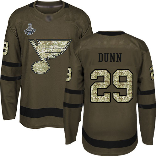 Blues #29 Vince Dunn Green Salute to Service Stanley Cup Champions Stitched Hockey Jersey