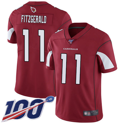 Cardinals #11 Larry Fitzgerald Red Team Color Men's Stitched Football 100th Season Vapor Limited Jersey