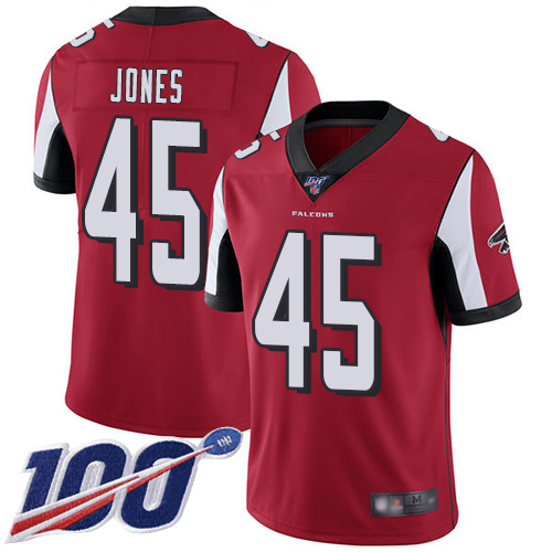 Falcons #45 Deion Jones Red Team Color Men's Stitched Football 100th Season Vapor Limited Jersey