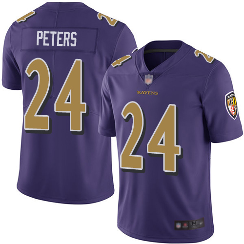 Ravens #24 Marcus Peters Purple Men's Stitched Football Limited Rush Jersey