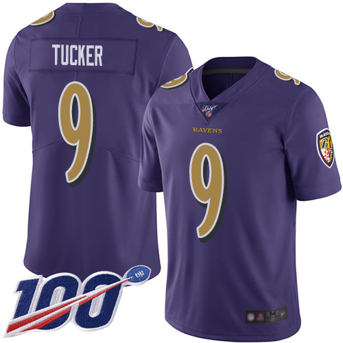Ravens #9 Justin Tucker Purple Men's Stitched Football Limited Rush 100th Season Jersey