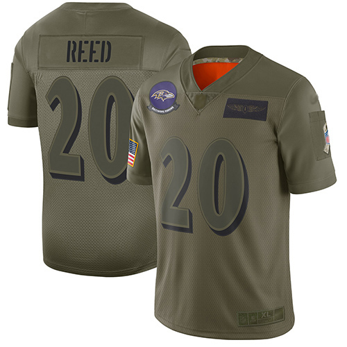 Ravens #20 Ed Reed Camo Men's Stitched Football Limited 2019 Salute To Service Jersey