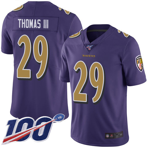 Ravens #29 Earl Thomas III Purple Men's Stitched Football Limited Rush 100th Season Jersey