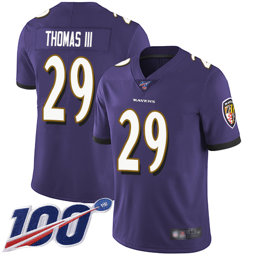 Ravens #29 Earl Thomas III Purple Team Color Men's Stitched Football 100th Season Vapor Limited Jersey