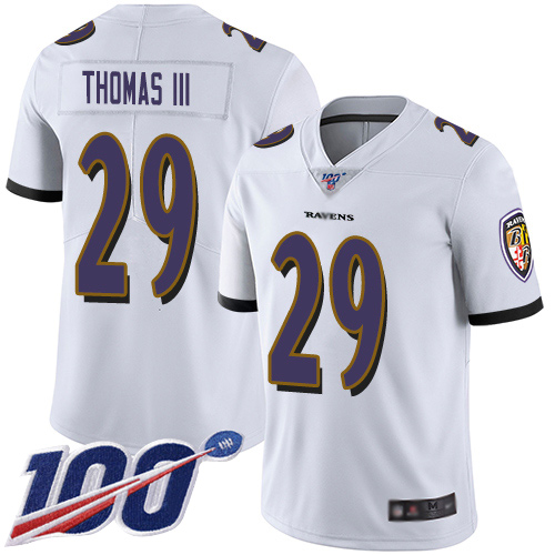 Ravens #29 Earl Thomas III White Men's Stitched Football 100th Season Vapor Limited Jersey