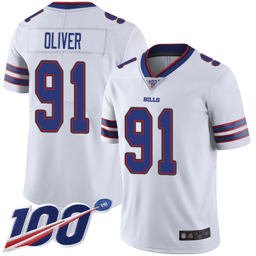 Bills #91 Ed Oliver White Men's Stitched Football 100th Season Vapor Limited Jersey