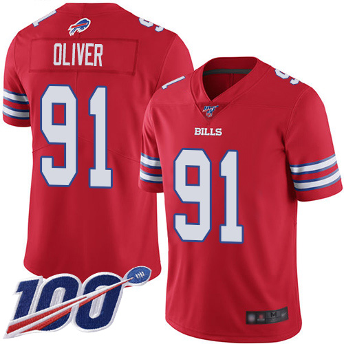 Bills #91 Ed Oliver Red Men's Stitched Football Limited Rush 100th Season Jersey