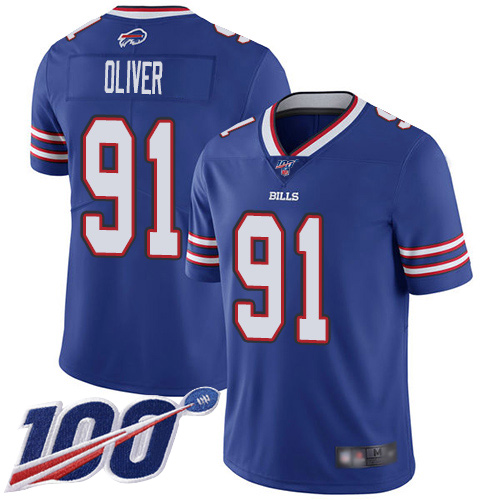 Bills #91 Ed Oliver Royal Blue Team Color Men's Stitched Football 100th Season Vapor Limited Jersey