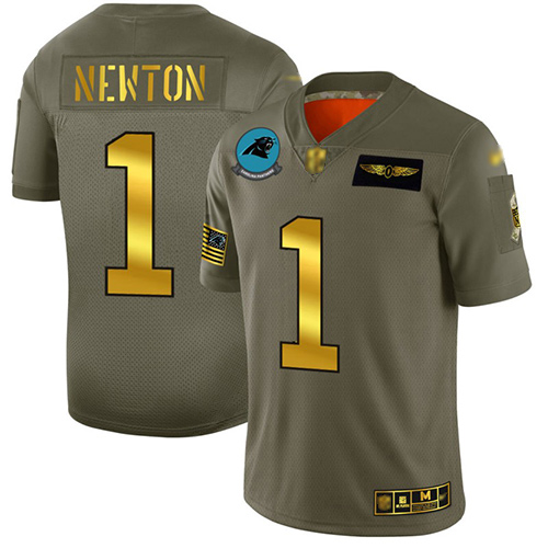 Panthers #1 Cam Newton Camo/Gold Men's Stitched Football Limited 2019 Salute To Service Jersey