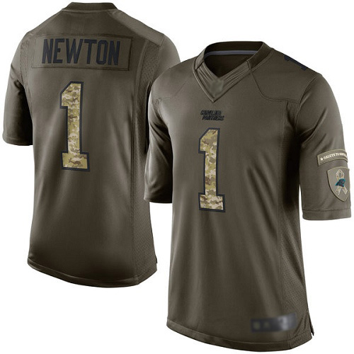 Panthers #1 Cam Newton Green Men's Stitched Football Limited 2015 Salute to Service Jersey