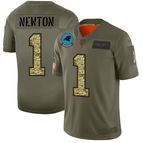 Panthers #1 Cam Newton Olive/Camo Men's Stitched Football Limited 2019 Salute To Service Jersey