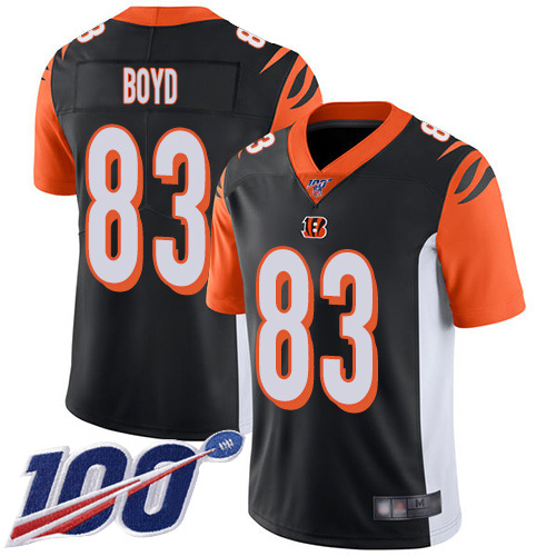 Bengals #83 Tyler Boyd Black Team Color Men's Stitched Football 100th Season Vapor Limited Jersey