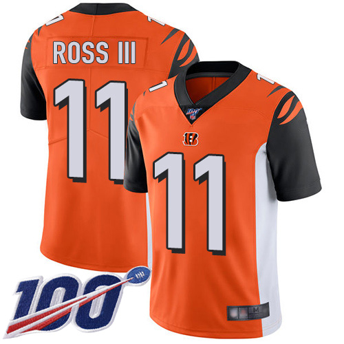 Bengals #11 John Ross III Orange Alternate Men's Stitched Football 100th Season Vapor Limited Jersey