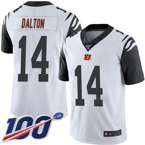 Bengals #14 Andy Dalton White Men's Stitched Football Limited Rush 100th Season Jersey
