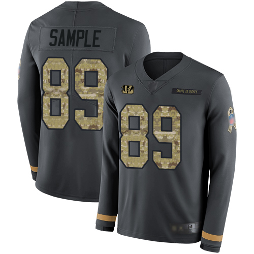 Nike Bengals #89 Drew Sample Anthracite Salute to Service Men's Stitched NFL Limited Therma Long Sleeve Jersey