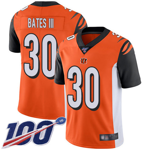 Bengals #30 Jessie Bates III Orange Alternate Men's Stitched Football 100th Season Vapor Limited Jersey