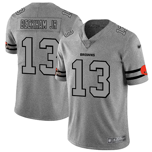 Browns #13 Odell Beckham Jr Gray Men's Stitched Football Limited Team Logo Gridiron Jersey