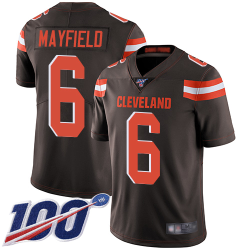 Browns #6 Baker Mayfield Brown Team Color Men's Stitched Football 100th Season Vapor Limited Jersey