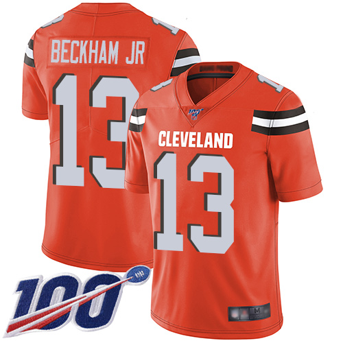 Browns #13 Odell Beckham Jr Orange Alternate Men's Stitched Football 100th Season Vapor Limited Jersey