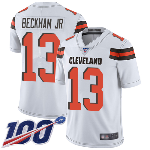 Browns #13 Odell Beckham Jr White Men's Stitched Football 100th Season Vapor Limited Jersey