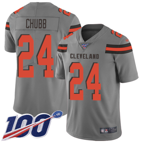 Browns #24 Nick Chubb Gray Men's Stitched Football Limited Inverted Legend 100th Season Jersey
