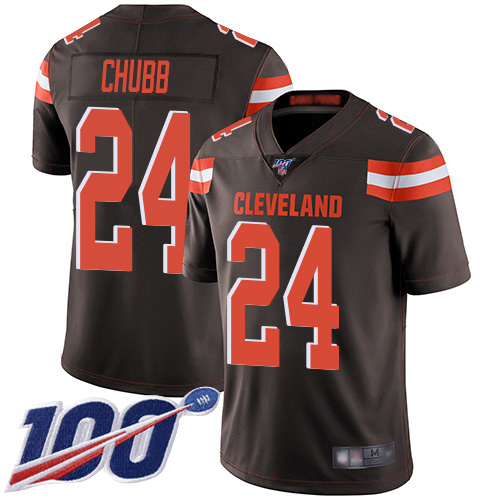 Browns #24 Nick Chubb Brown Team Color Men's Stitched Football 100th Season Vapor Limited Jersey