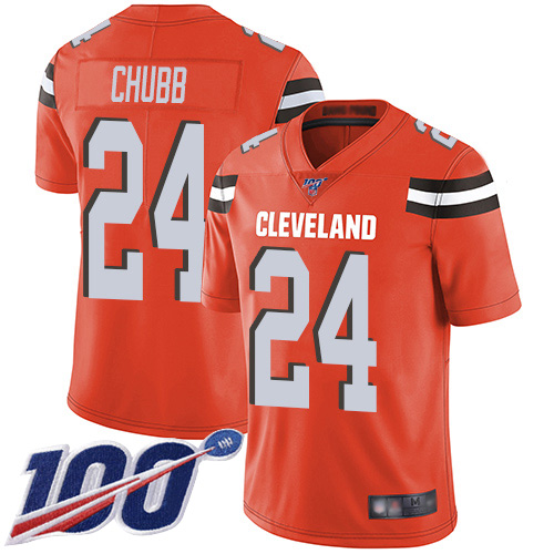 Browns #24 Nick Chubb Orange Alternate Men's Stitched Football 100th Season Vapor Limited Jersey
