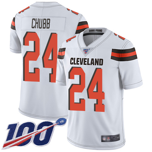 Browns #24 Nick Chubb White Men's Stitched Football 100th Season Vapor Limited Jersey