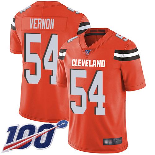 Browns #54 Olivier Vernon Orange Alternate Men's Stitched Football 100th Season Vapor Limited Jersey