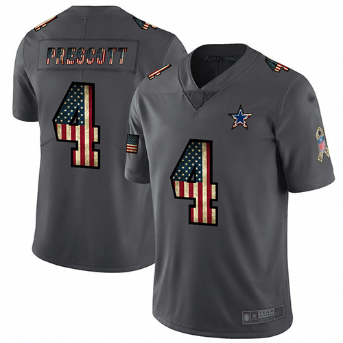Cowboys #4 Dak Prescott Carbon Black Men's Stitched Football Limited Retro Flag Jersey