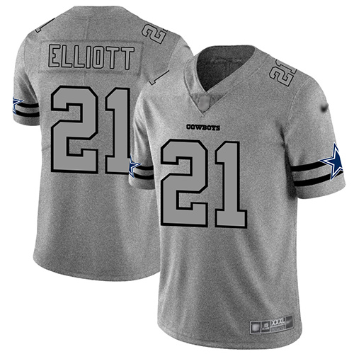 Cowboys #21 Ezekiel Elliott Gray Men's Stitched Football Limited Team Logo Gridiron Jersey
