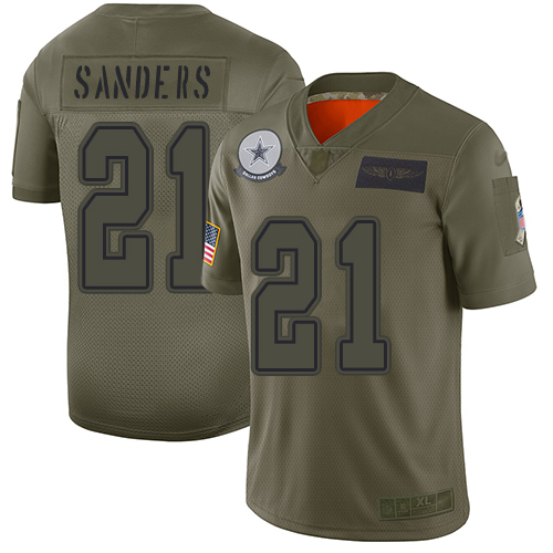 Cowboys #21 Deion Sanders Camo Men's Stitched Football Limited 2019 Salute To Service Jersey