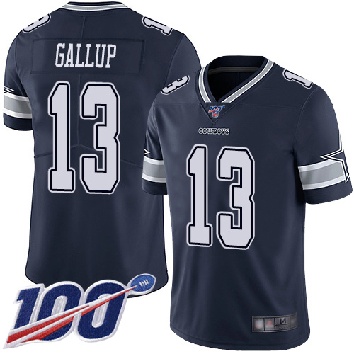 Cowboys #13 Michael Gallup Navy Blue Team Color Men's Stitched Football 100th Season Vapor Limited Jersey